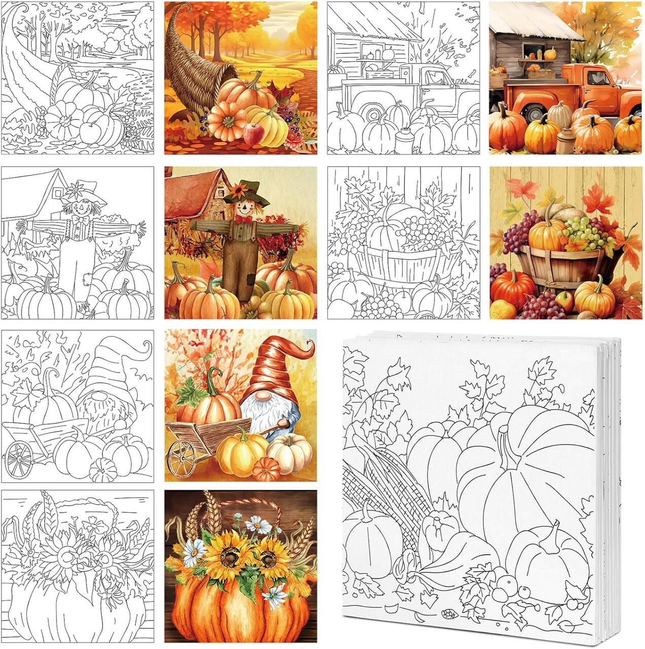 6 Pcs 6 Inch Pre Drawn Outline Canvas Paint Kit(multicolor)5.91 x 5.91 x 0.99 inches